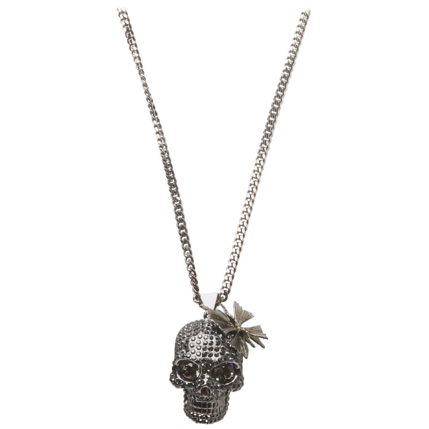 Alexander McQueen Skull with Butterfly Pendant Necklace