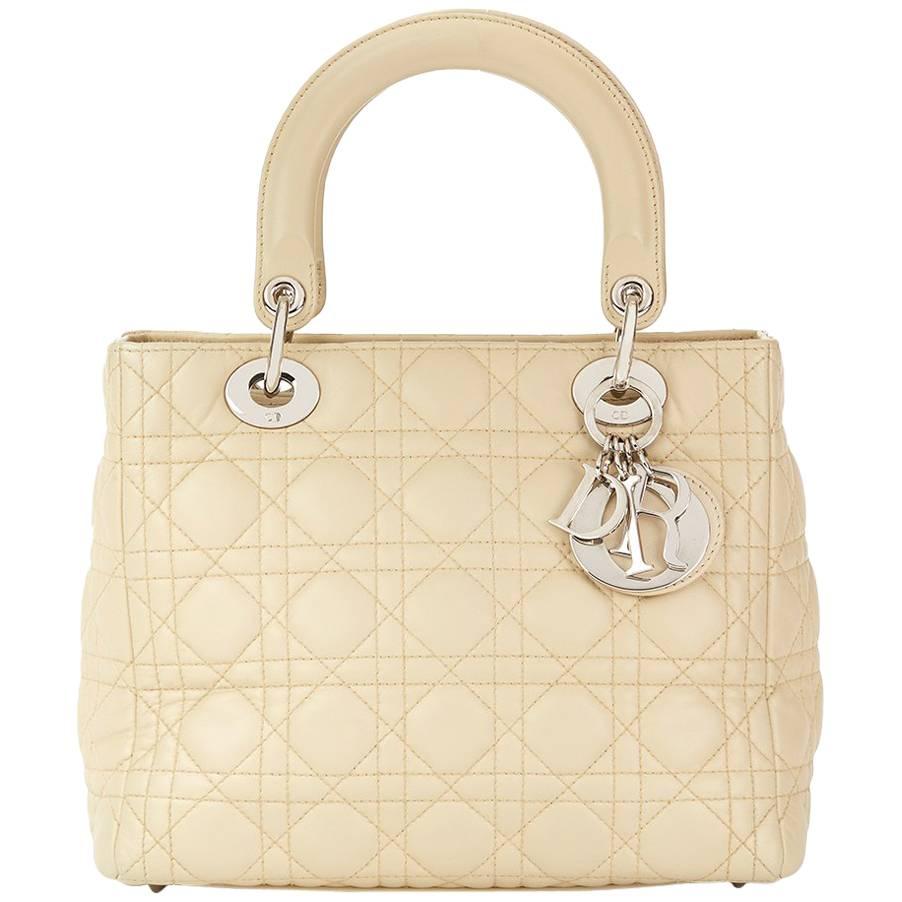 2012 Christian Dior Biege Quilted Lambskin Lady Dior MM