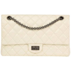 Vintage Chanel Milk-White Quilted Patent Leather 2.55 Reissue 226 Double Flap Bag 