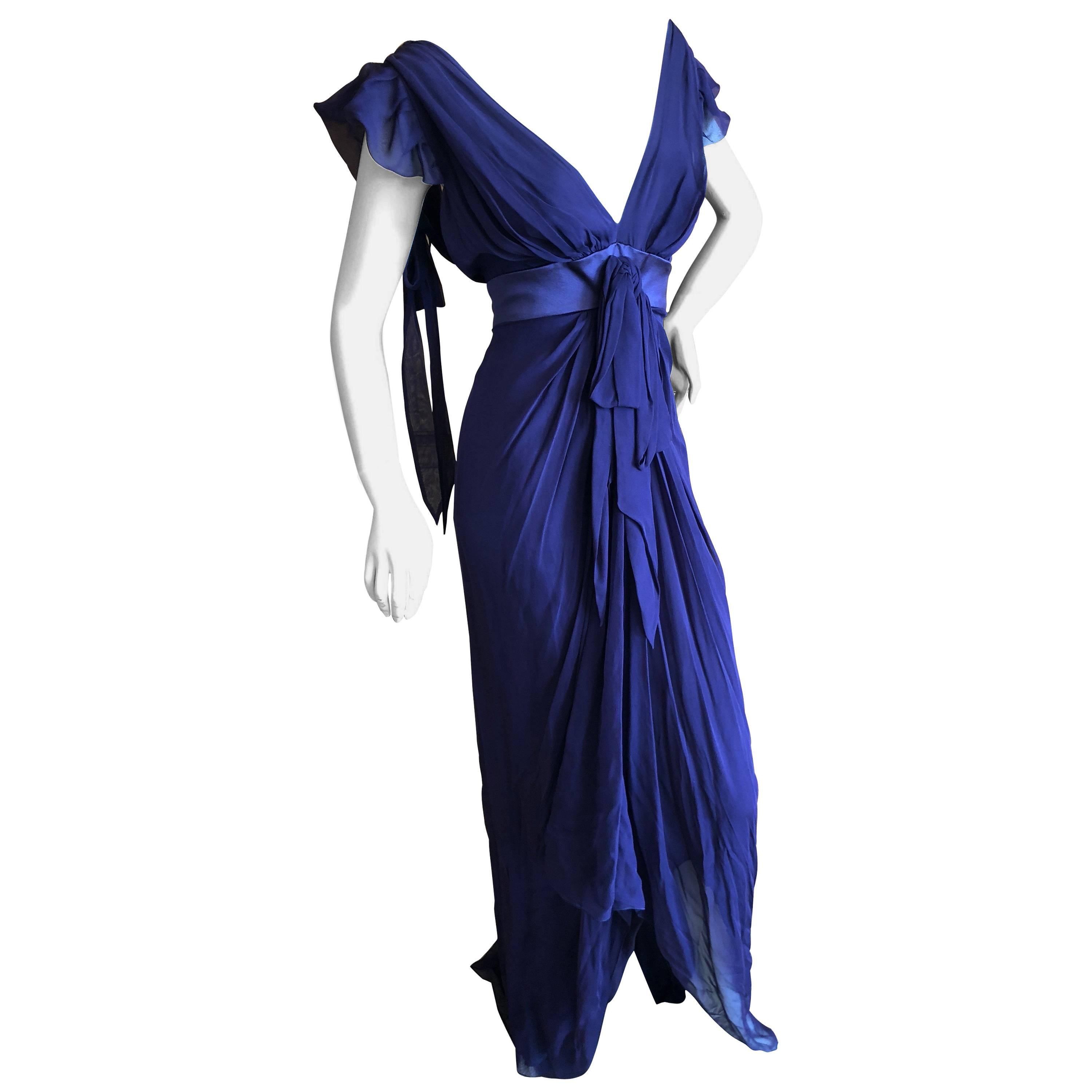 Christian Lacroix  Violet Vintage Silk Chiffon Low Cut Evening Dress