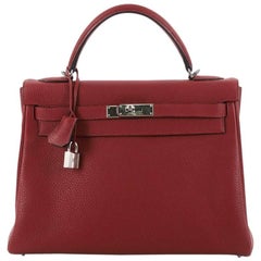 Hermes Kelly Handbag Red Togo with Palladium Hardware 32