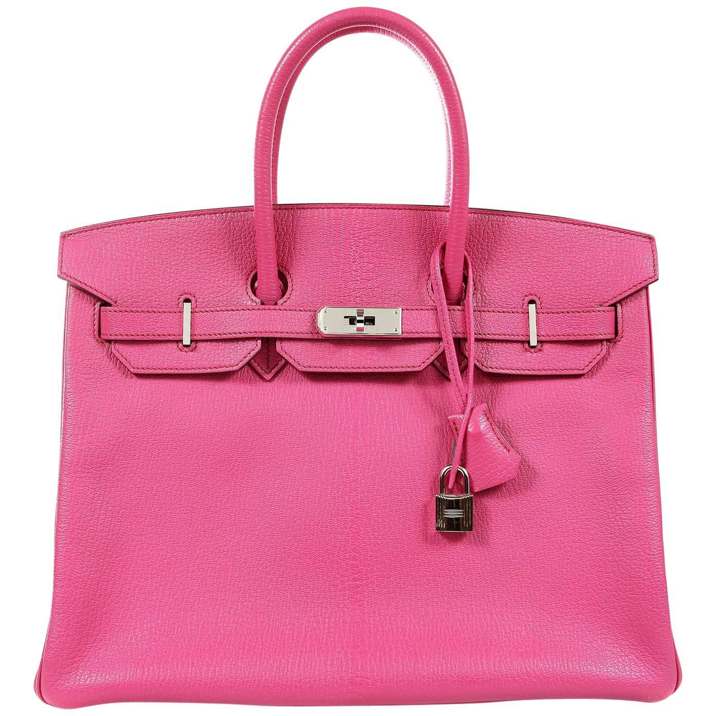 Hermès Rose Shocking Chevre 35 cm Birkin Bag- Palladium HW
