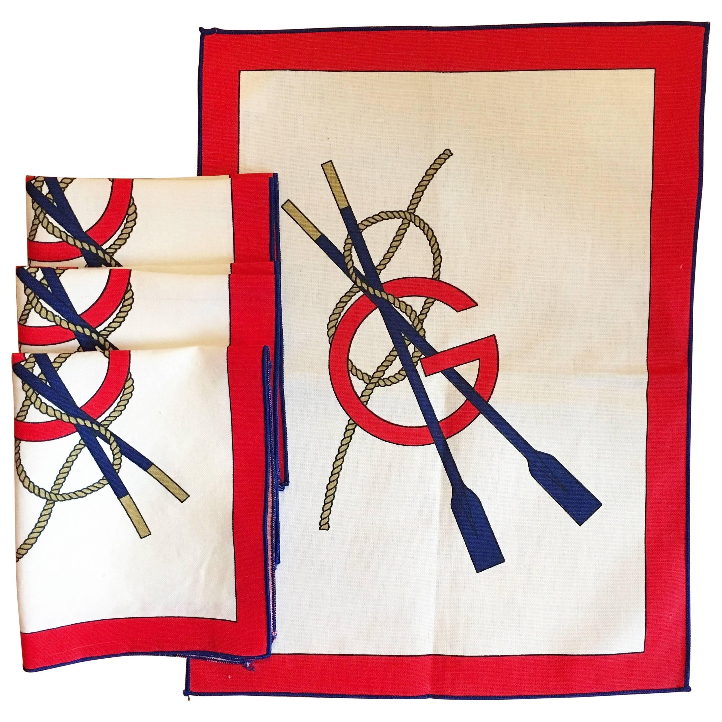 Gucci Nautical Red, White and Blue 4-Piece Cloth Napkin Set For Sale