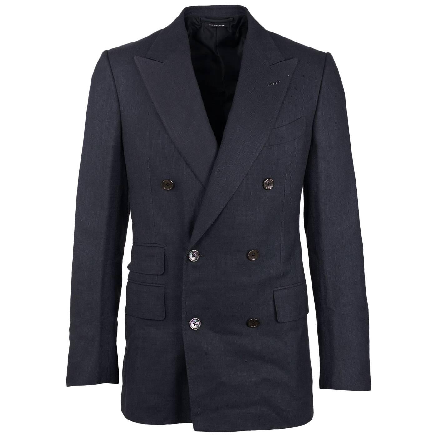 Tom Ford Black Viscose Shelton Double Breasted Jacket For Sale
