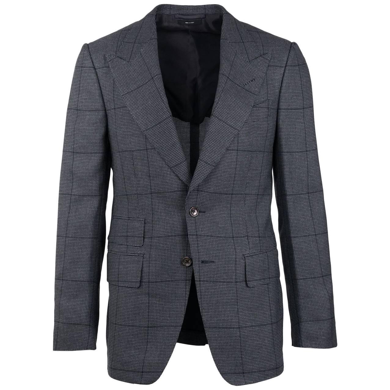 Tom Ford Grey Silk Shelton Windowpane Sport Jacket For Sale