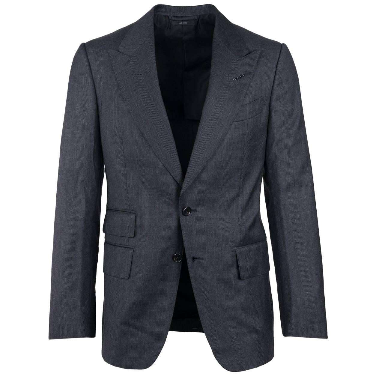 Tom Ford Gray Wool Shelton Glen Check Two Piece Suit For Sale