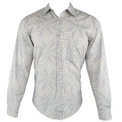 Men's ALEXANDER MCQUEEN 36 Gray Geometric Star Stripe Print Cotton Long Sleeve S