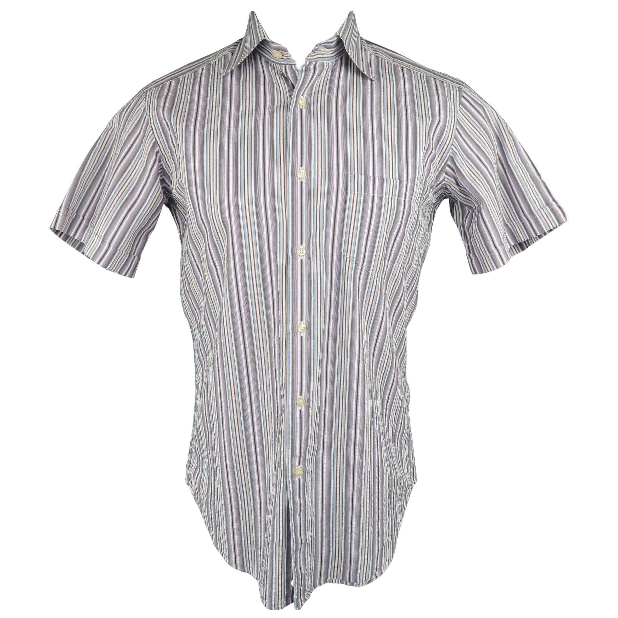 Men's ETRO Size S Lavender Striped Cotton Short Sleeve Shirt