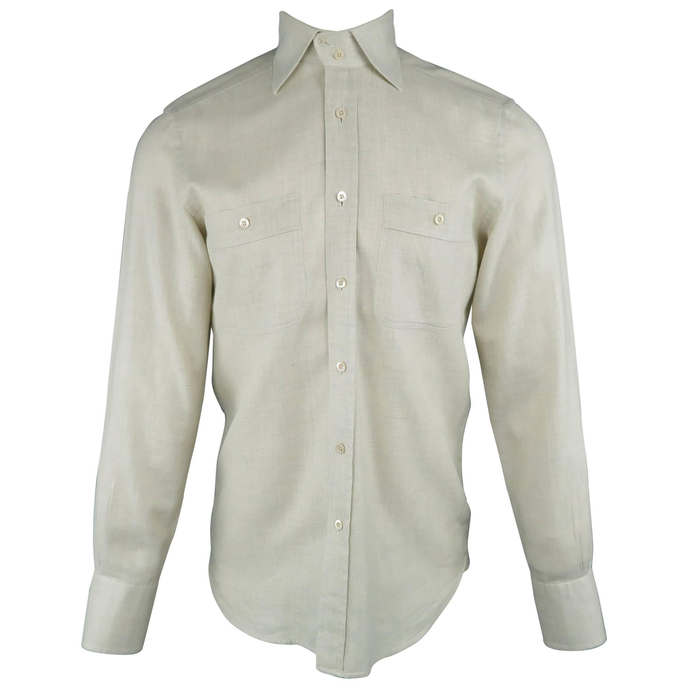 Men's TOM FORD Size S Oatmeal Beige Cotton Patch Pockets Long Sleeve Shirt