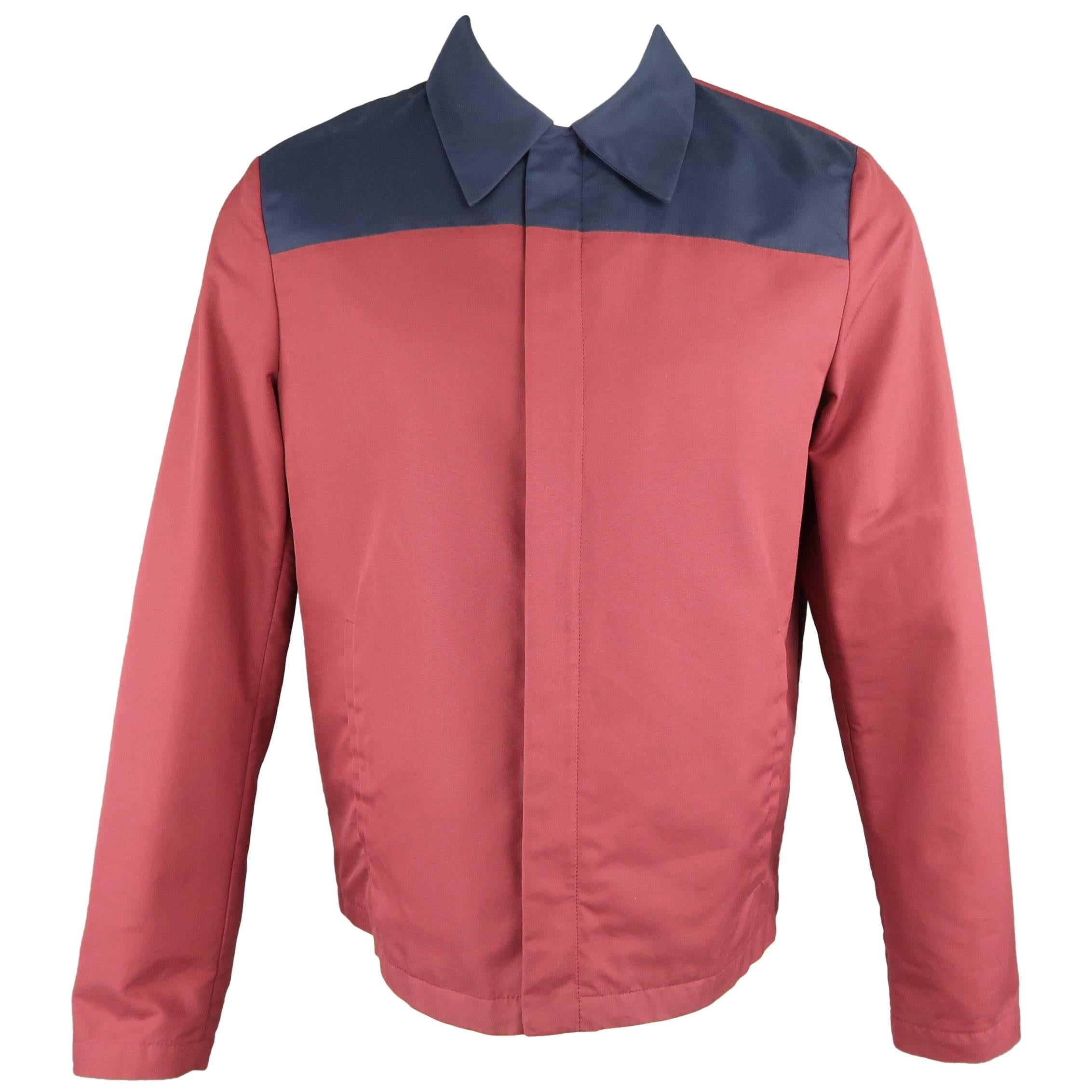 Men's PRADA 38 Burgundy & Navy Two Toned Cotton Blend Blouson Jacket