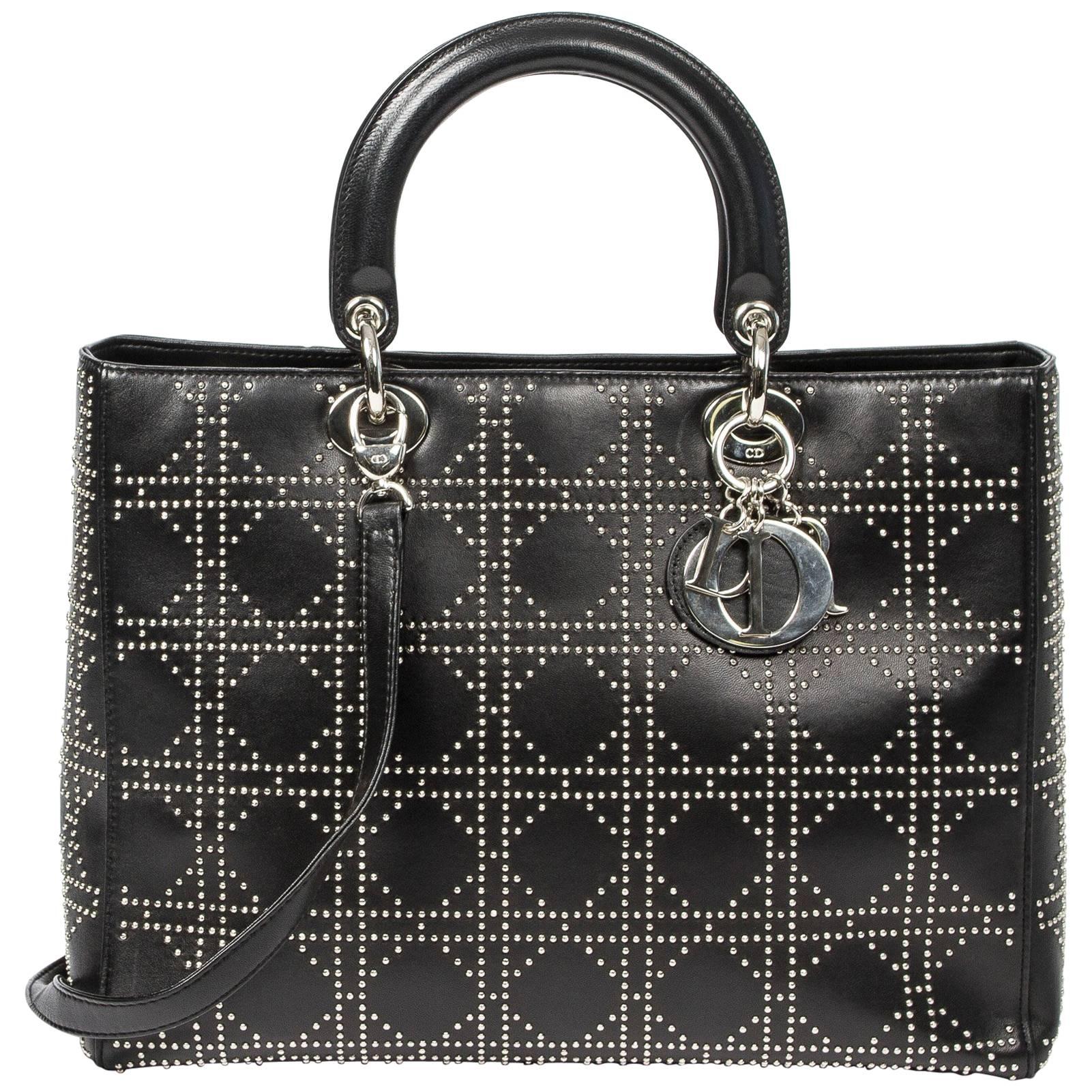 Lady Dior black stud cannage leather GM bag