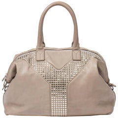 Yves Saint-Laurent Easy Studded MM in light grey small grained leather