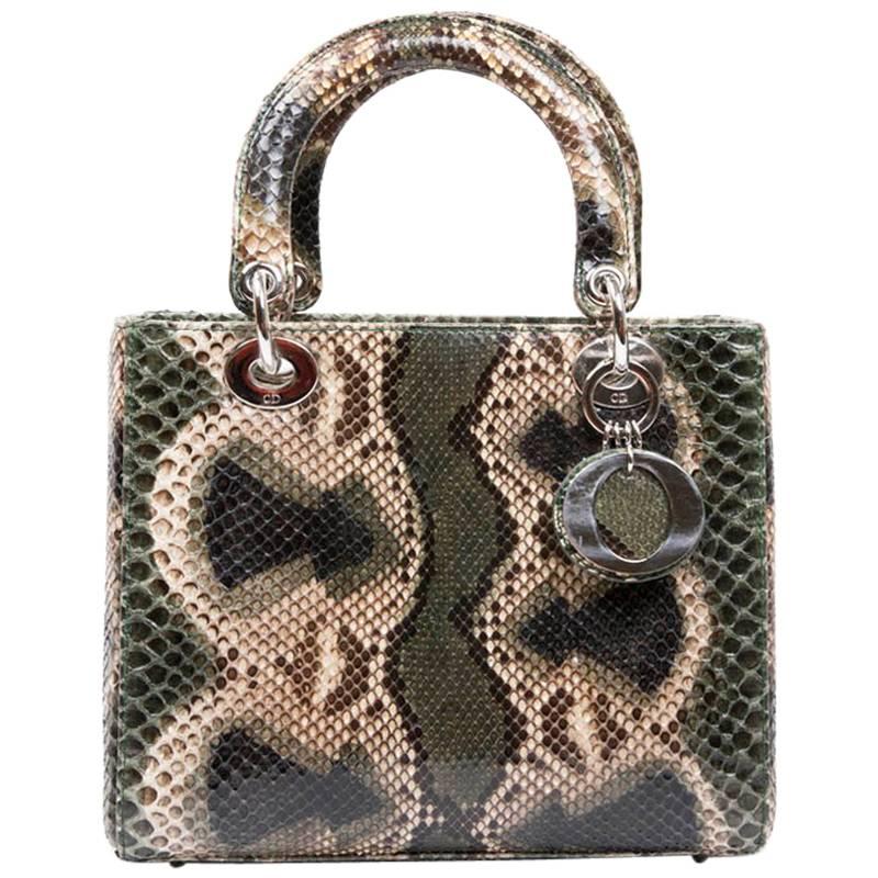 Christian Dior Lady D Bag in Graduated Green Brown and Beige Python