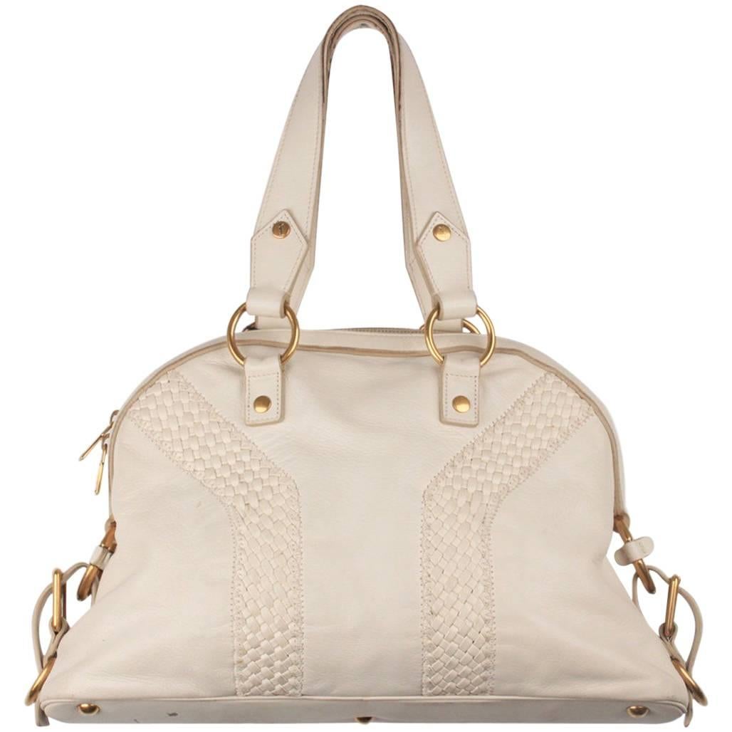 YVES SAINT LAURENT White Leather MUSE BAG Tote