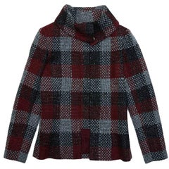 CHANEL Jacket in Red, Silver Black Check Tweed size 38FR