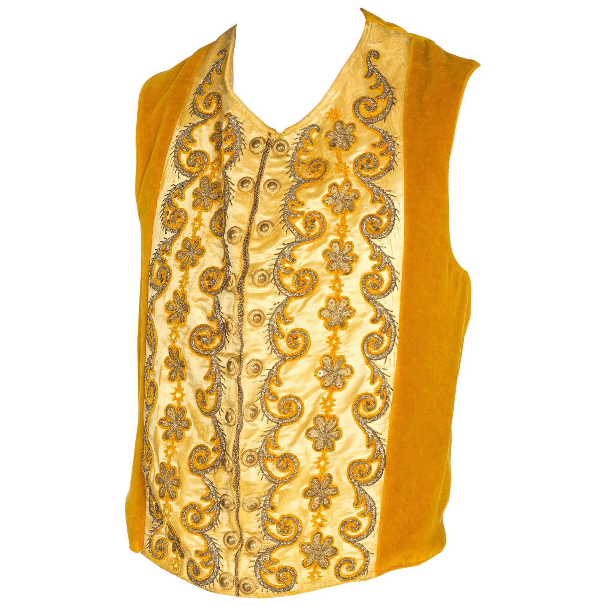 Mens Victorian Velvet and Silk Waistcoat Embroidered in Gold