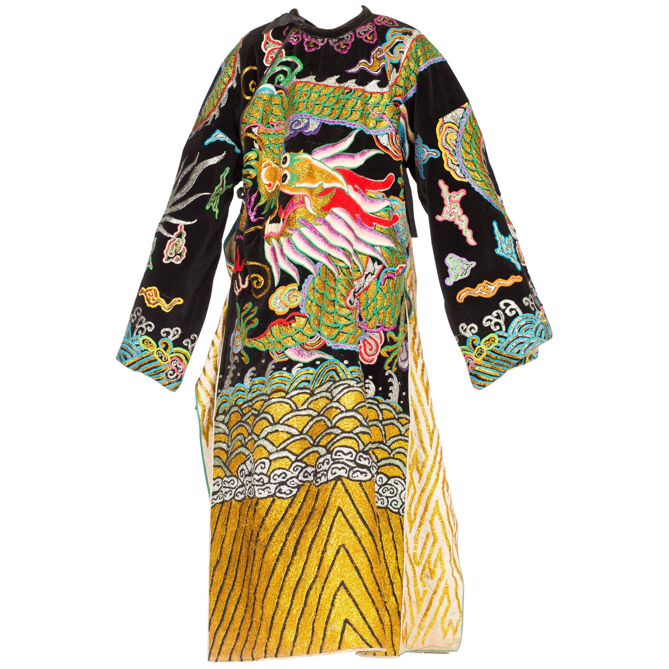 Kimono Style Metallic Embroidered Velvet Chinese Opera Dragon Robe, 1970s 