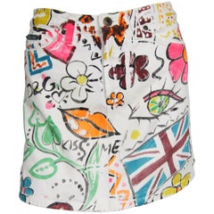 Dolce & Gabbana Graffiti Paint White Denim Skirt