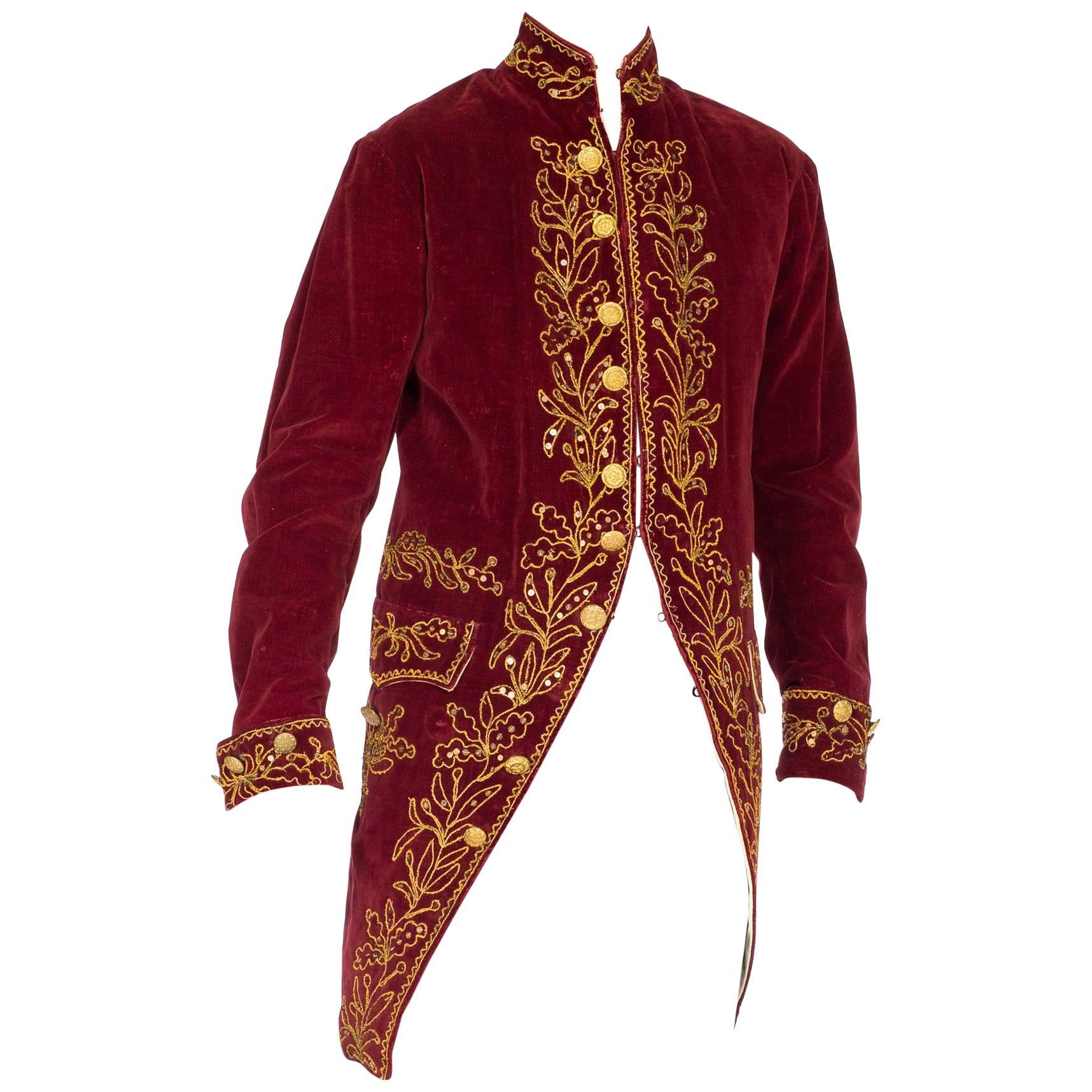 Antique 18th Century Style Velvet Victorian Frock Coat with Gold Embroidery
