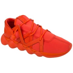 Y-3 Orange Leather Trim Neoprene Kyujo Low Drawstring Sneakers