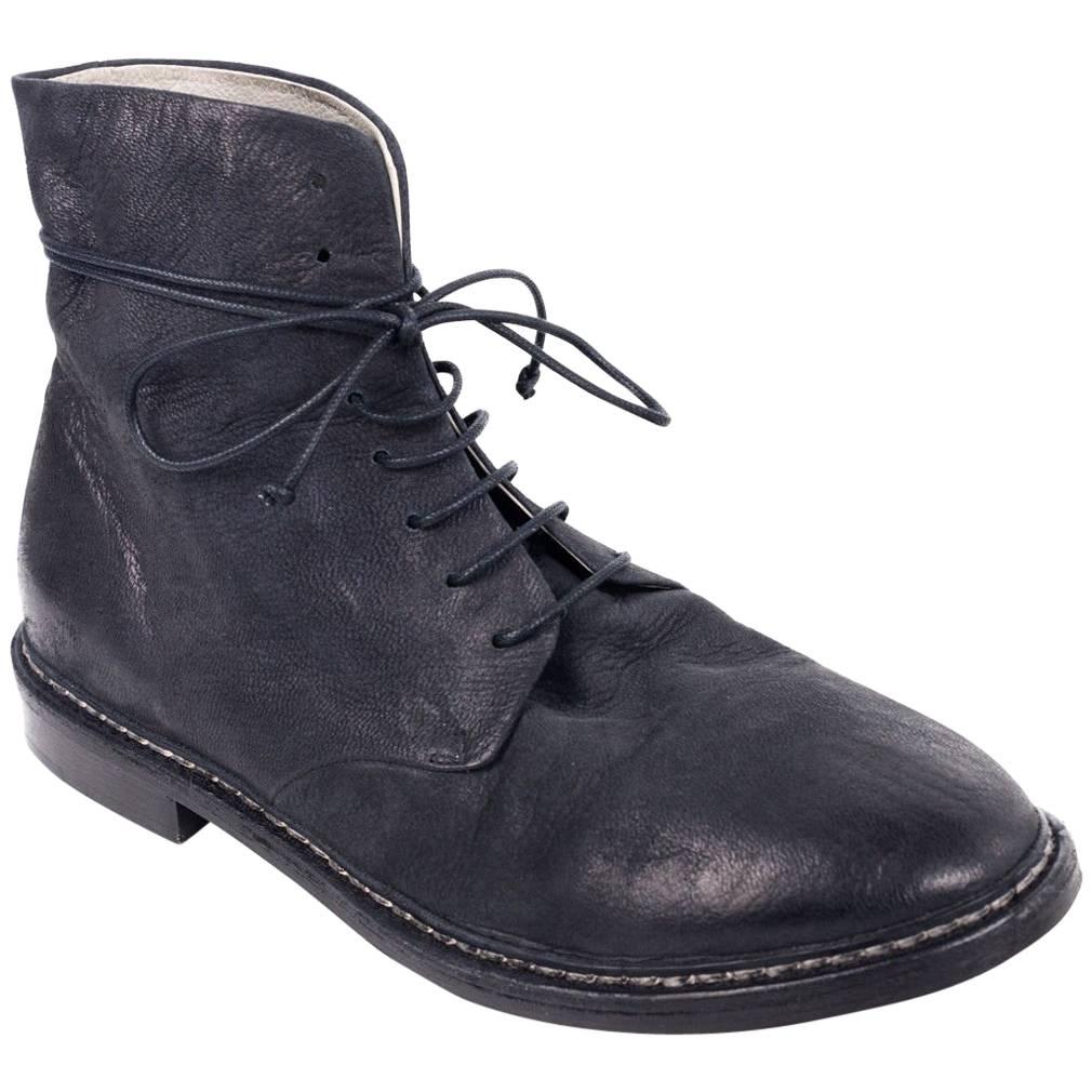 Marsell Mens Smoke Black Worn Leather Grupiatta Combat Boots For Sale