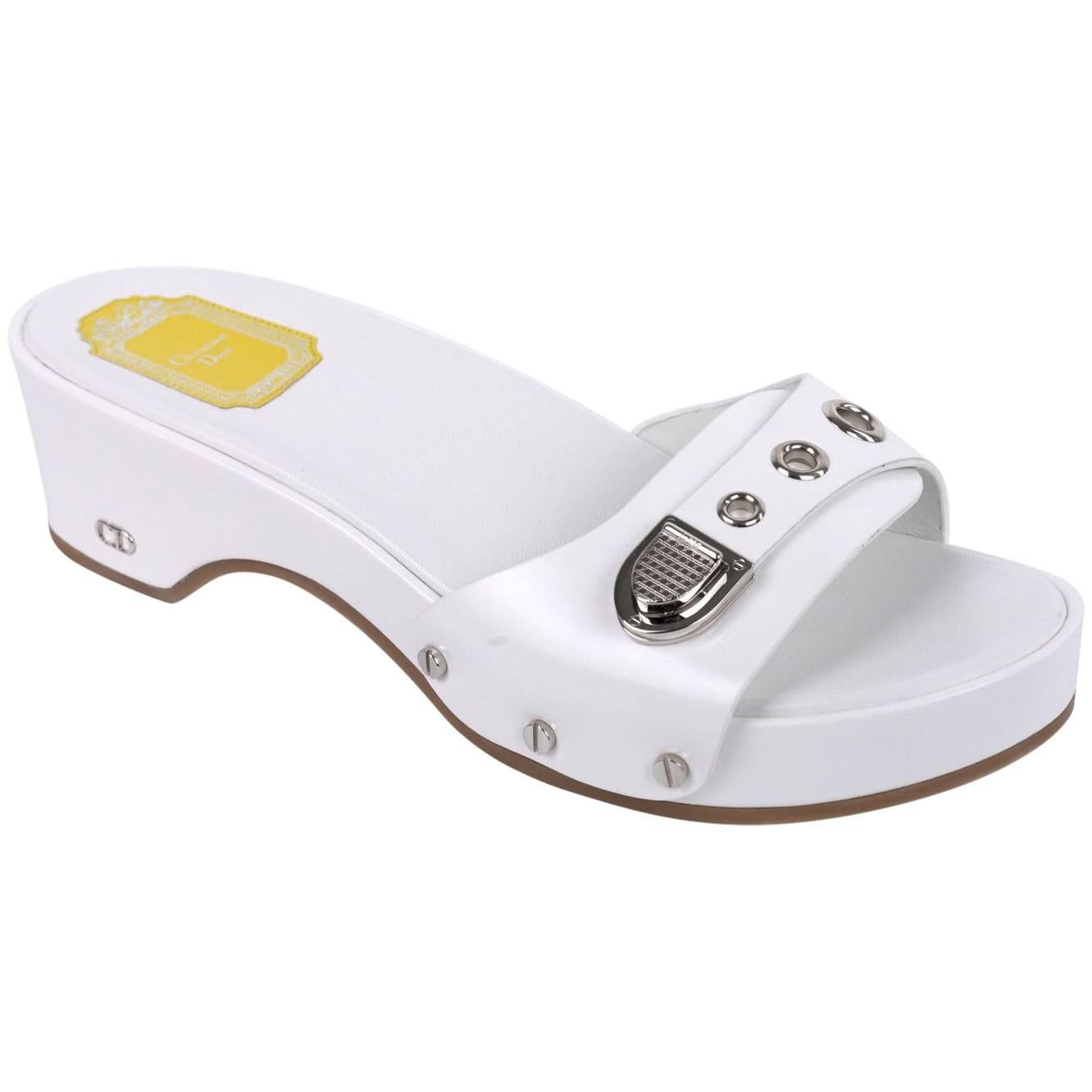 Dior Women's White Leather Slip On Clogs For Sale