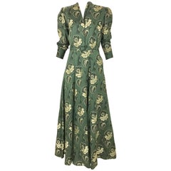Green Jacquard Floral Print Dress, 1930s
