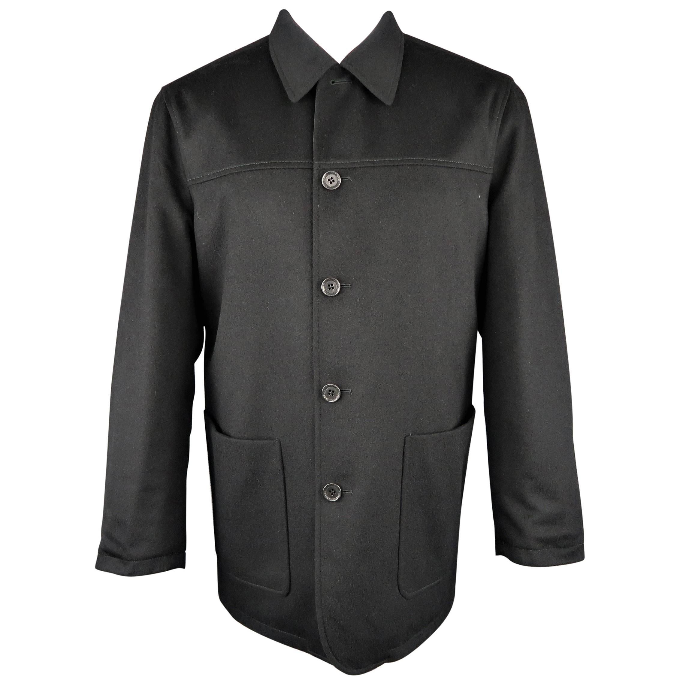Ermenegildo Zegna Men's Black Solid Wool and Cashmere Reversible Car Coat