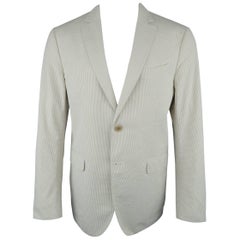 Men's SALVATORE FERRAGAMO 40 Regular Khaki Micro Gingham Cotton Sport Coat