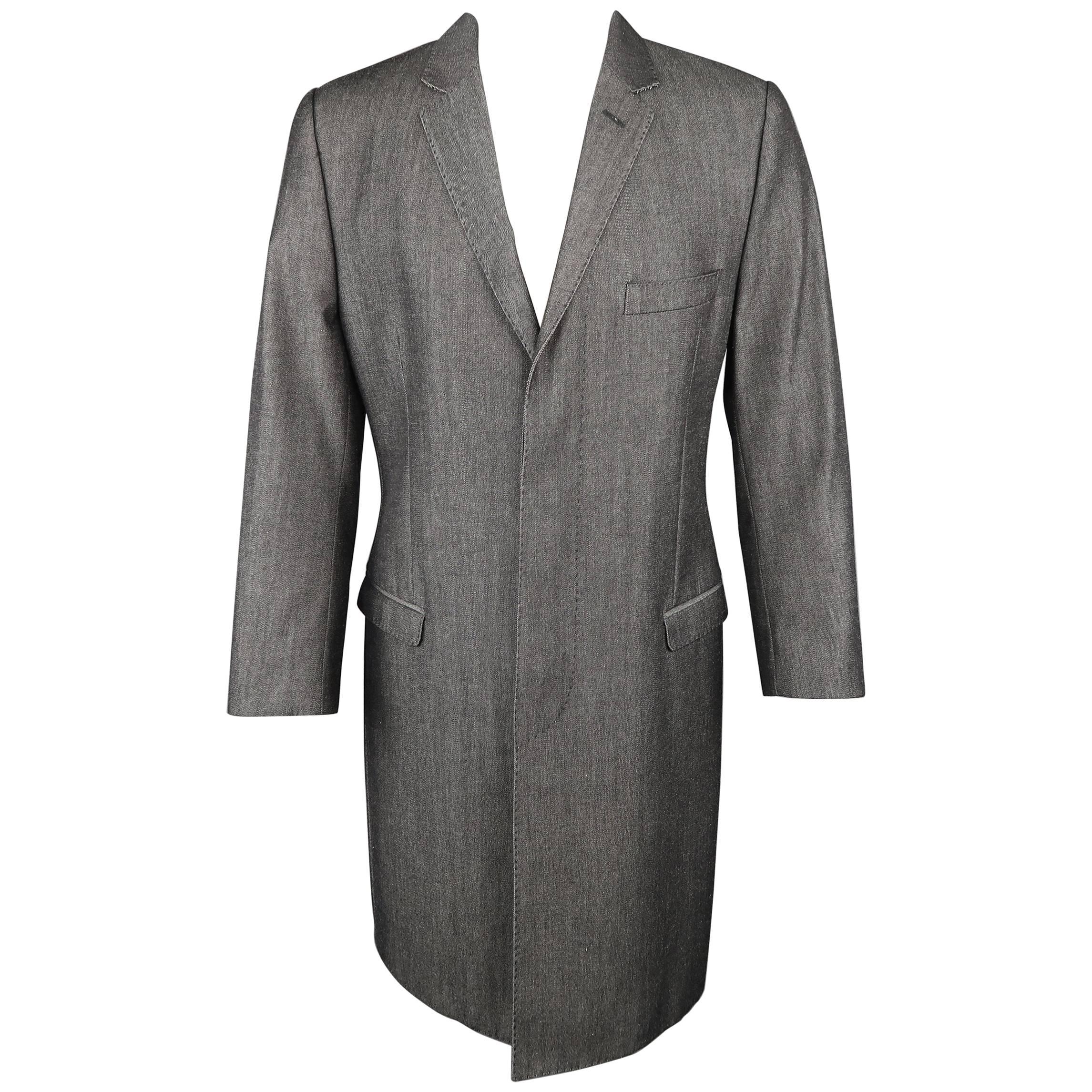 Men's DOLCE & GABBANA 40 Dark Gray Solid Wool / Cotton Denim Hidden Placket Coat