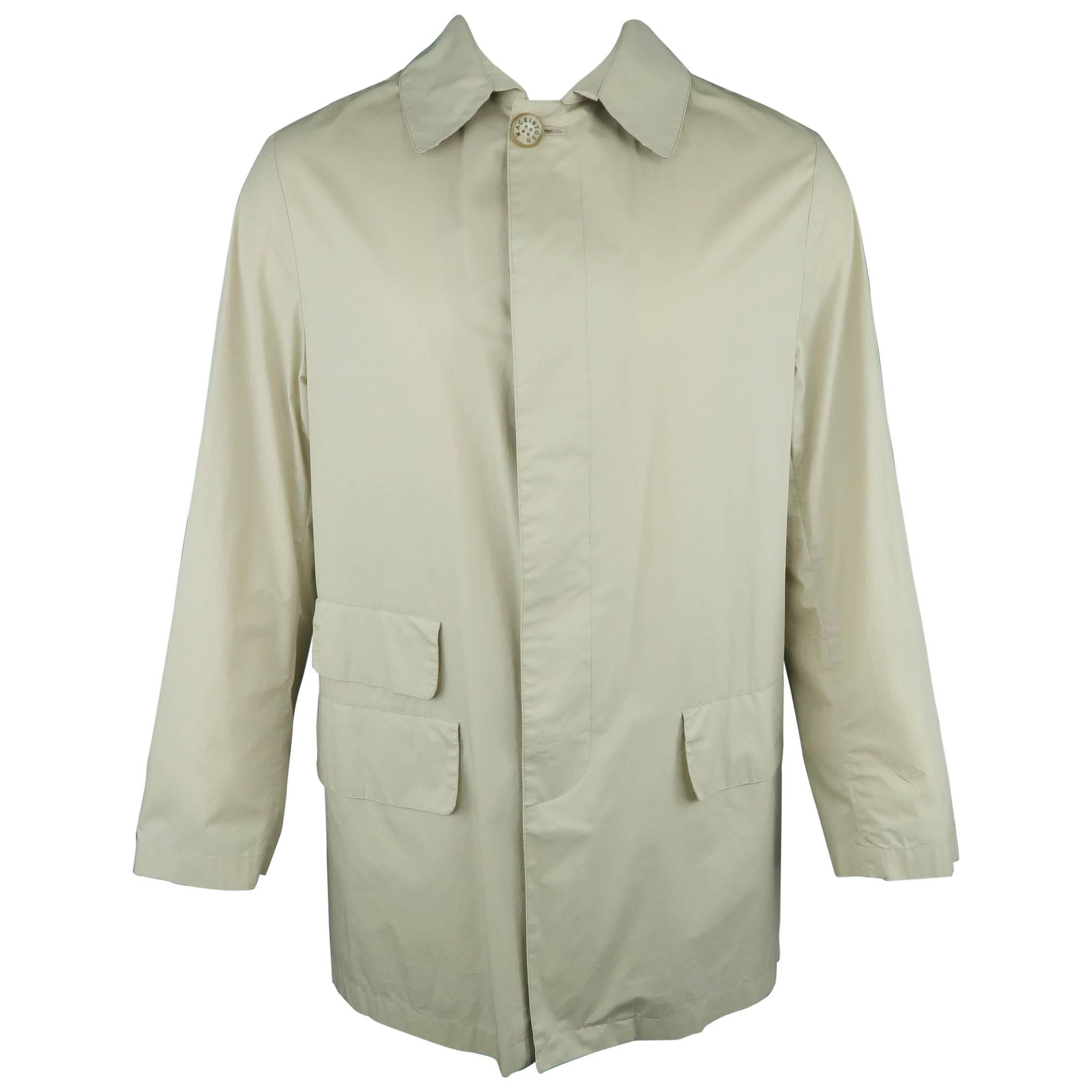 Men's MACKINTOSH 38 Khaki Solid Cotton Collared Rain Coat