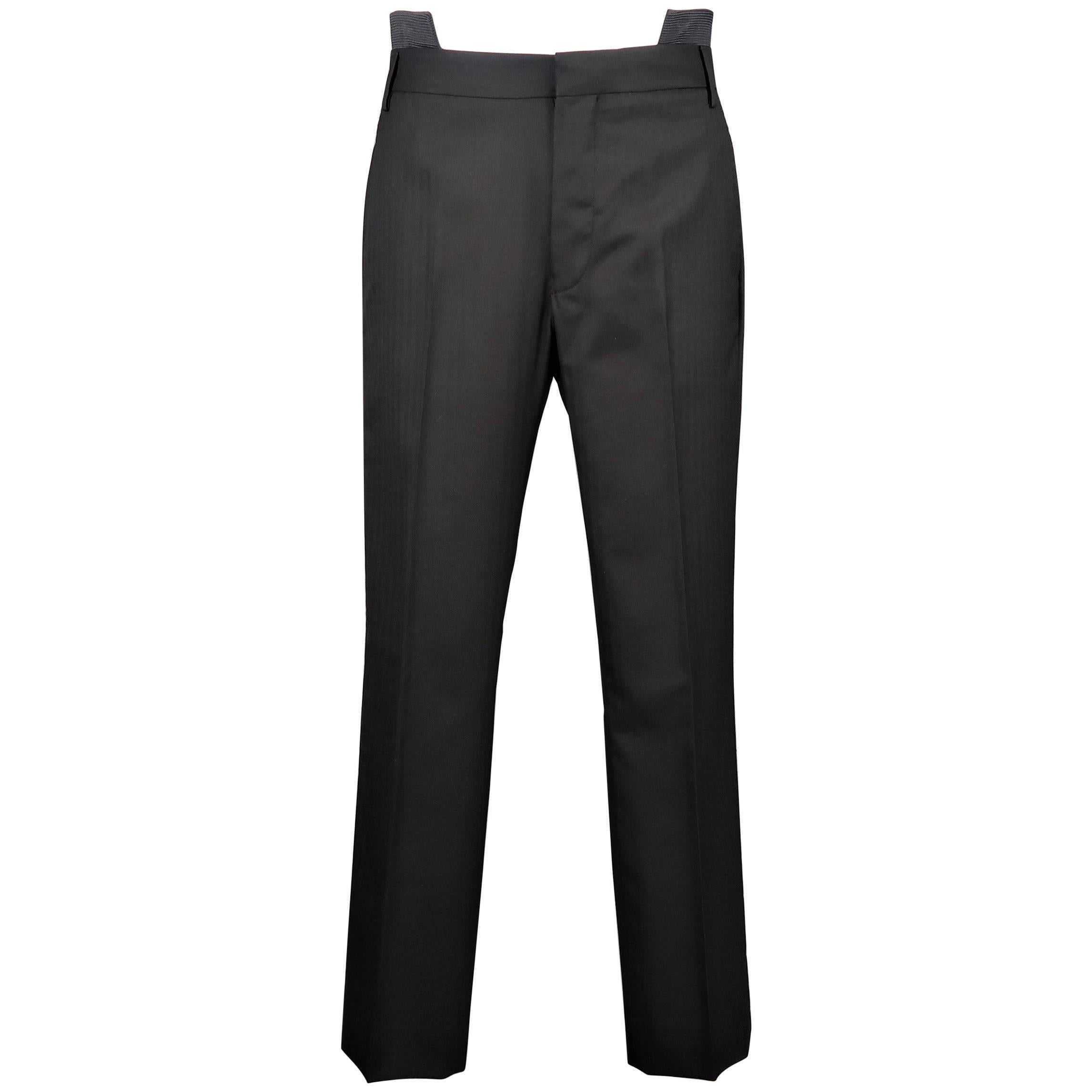 Men's GIVENCHY Size 32 Black Wool Double Cutout Waistband Dress Pants