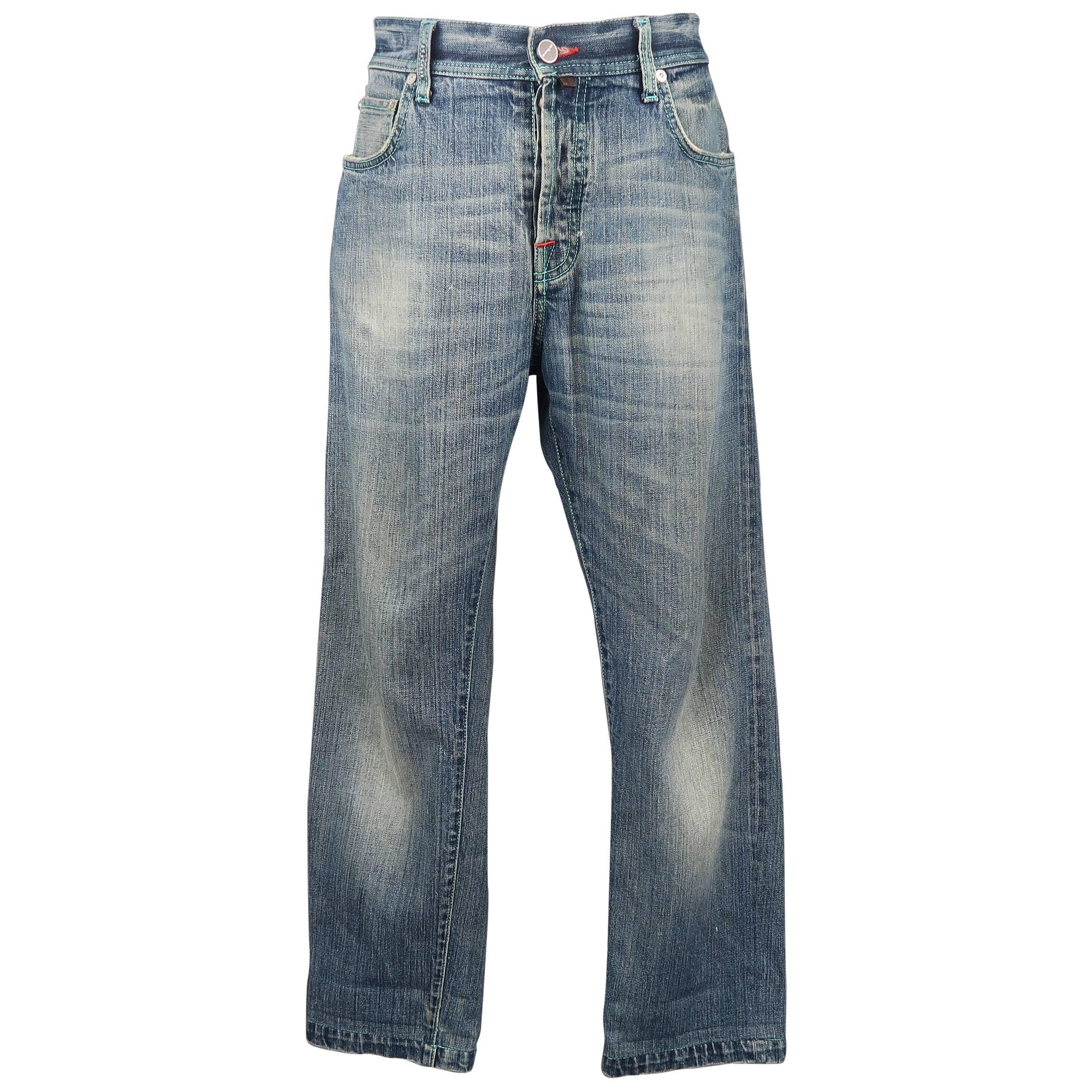 Men's KITON Size 34 Blue Dirty Wash Selvedge Denim Jeans
