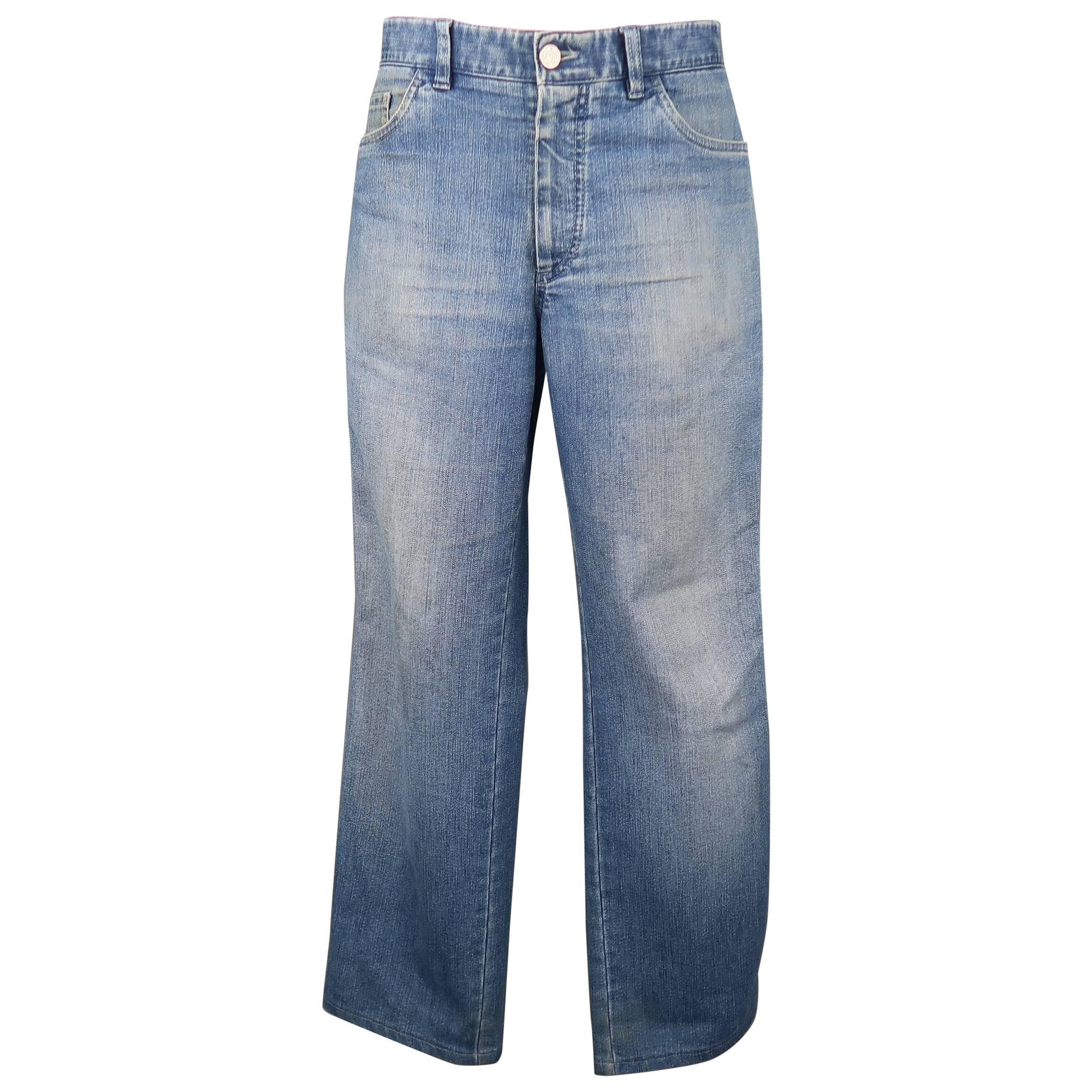 Men's BRIONI Size 34 Blue Light Dirty Washed Denim Straight Leg Jeans