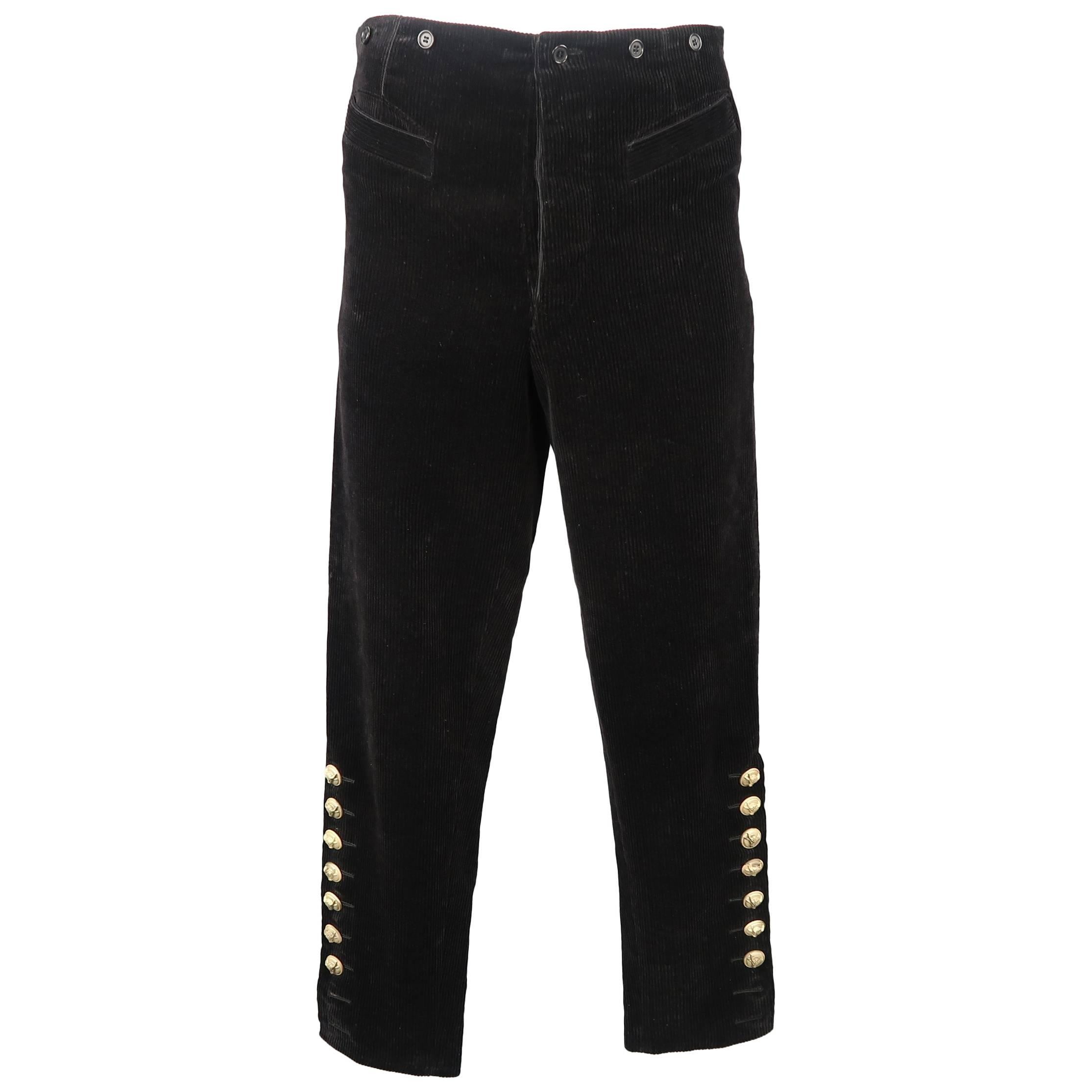 Jean Paul Gaultier Men's Black Corduroy Bull Head Button Dress Pants