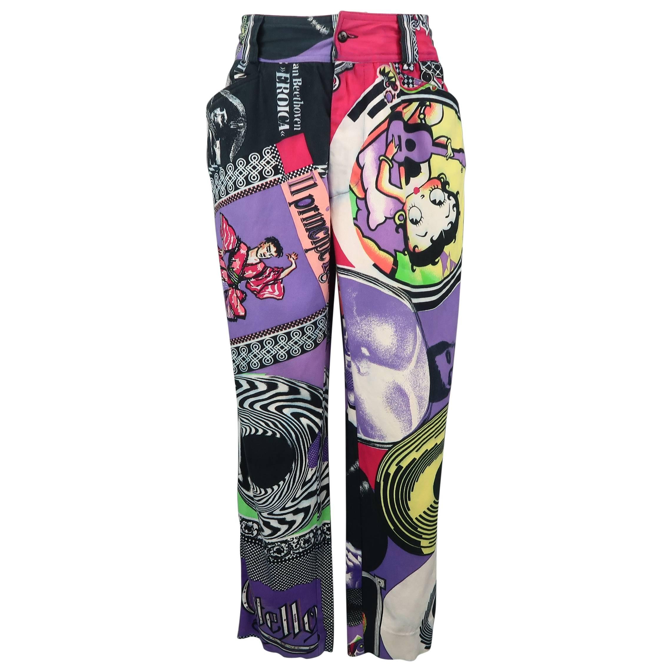 GIANNI VERSACE Size 32 Betty Boop Elvis Pop Art Print Cotton Casual Pants