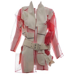 Comme des Garcons Deconstructed Red Mesh Jacket Cream Wool Patchwork, Spring 2007