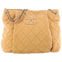Chanel Double Stitch Hampton Shoulder Bag Quilted Nubuck Large