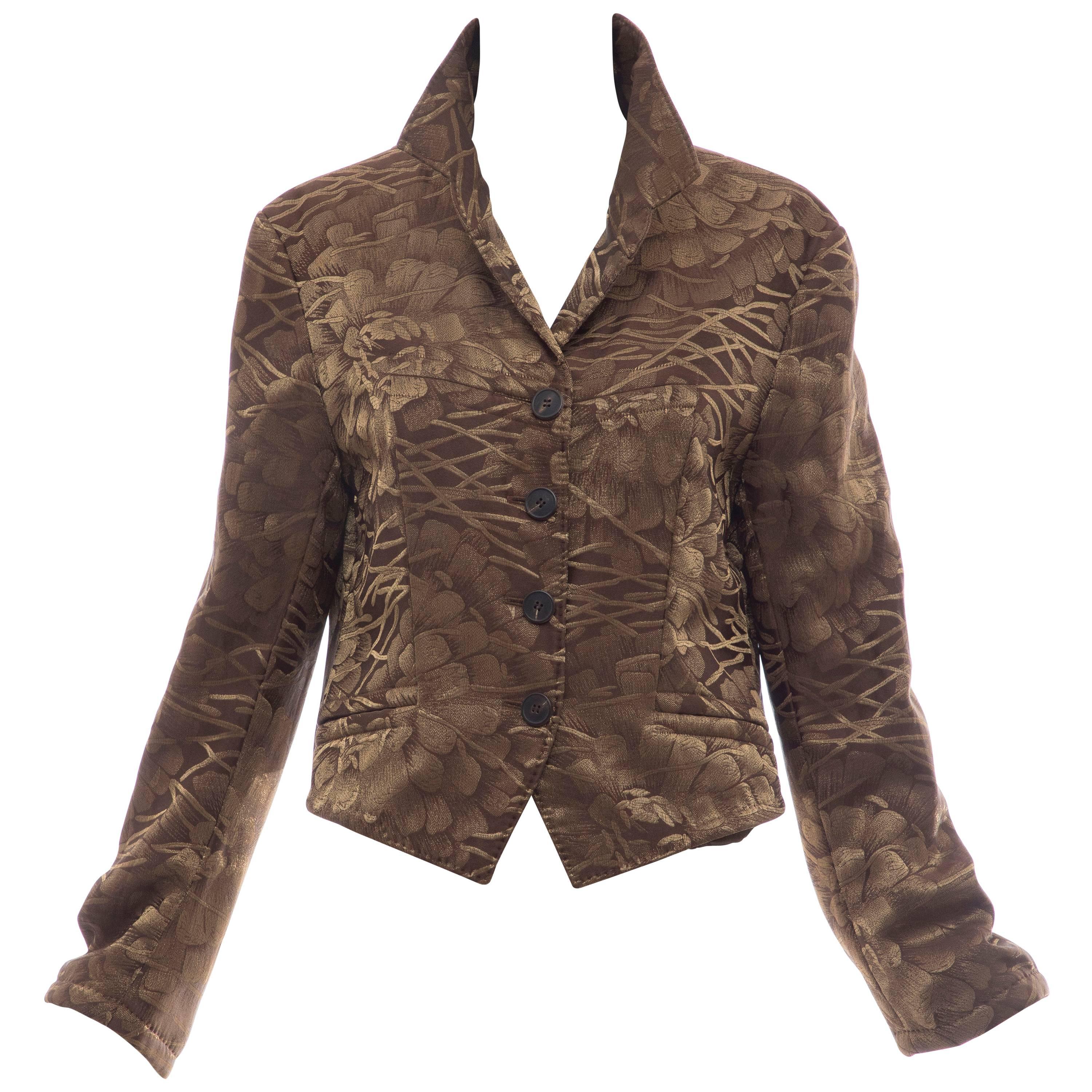 Dries Van Noten Runway Silk Floral Metallic Button Front Jacket, Fall 2003 For Sale