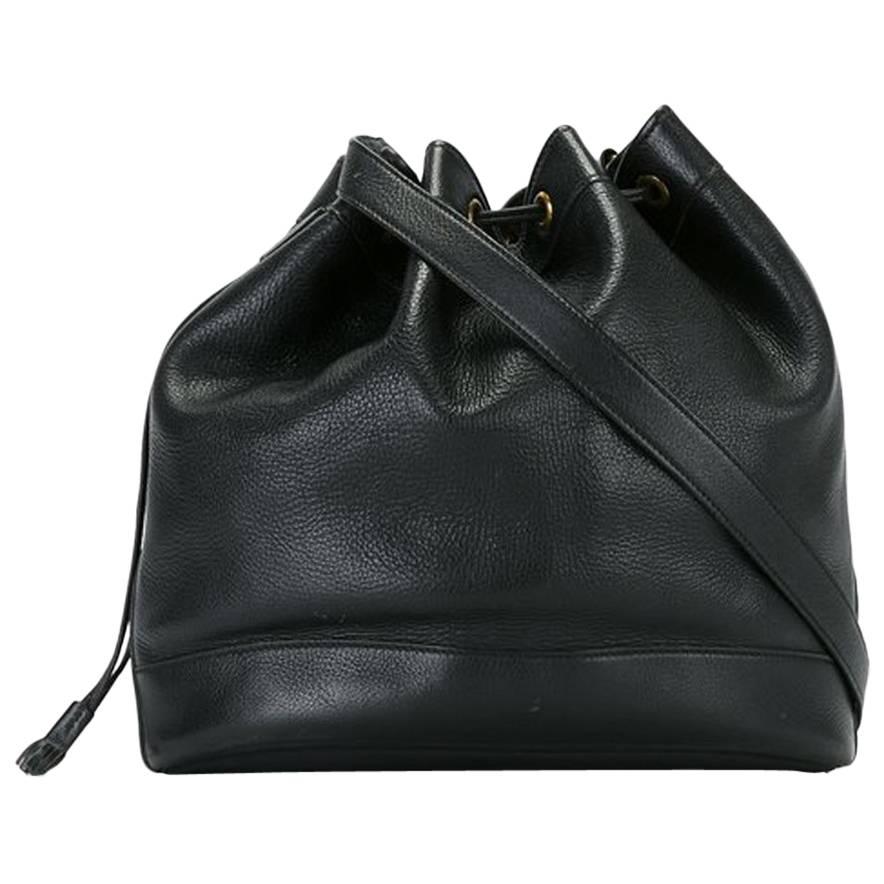 Hermes Black Leather Market Bucket Bag