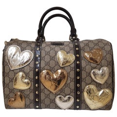 Retro Gucci GG Monogram Silver Gold Heart tote bag