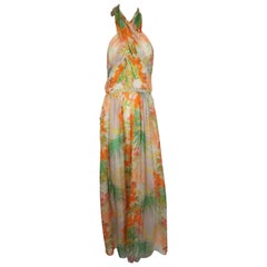 Matthew Williamson Multi Silk Chiffon Floral Print Halter Jumper 