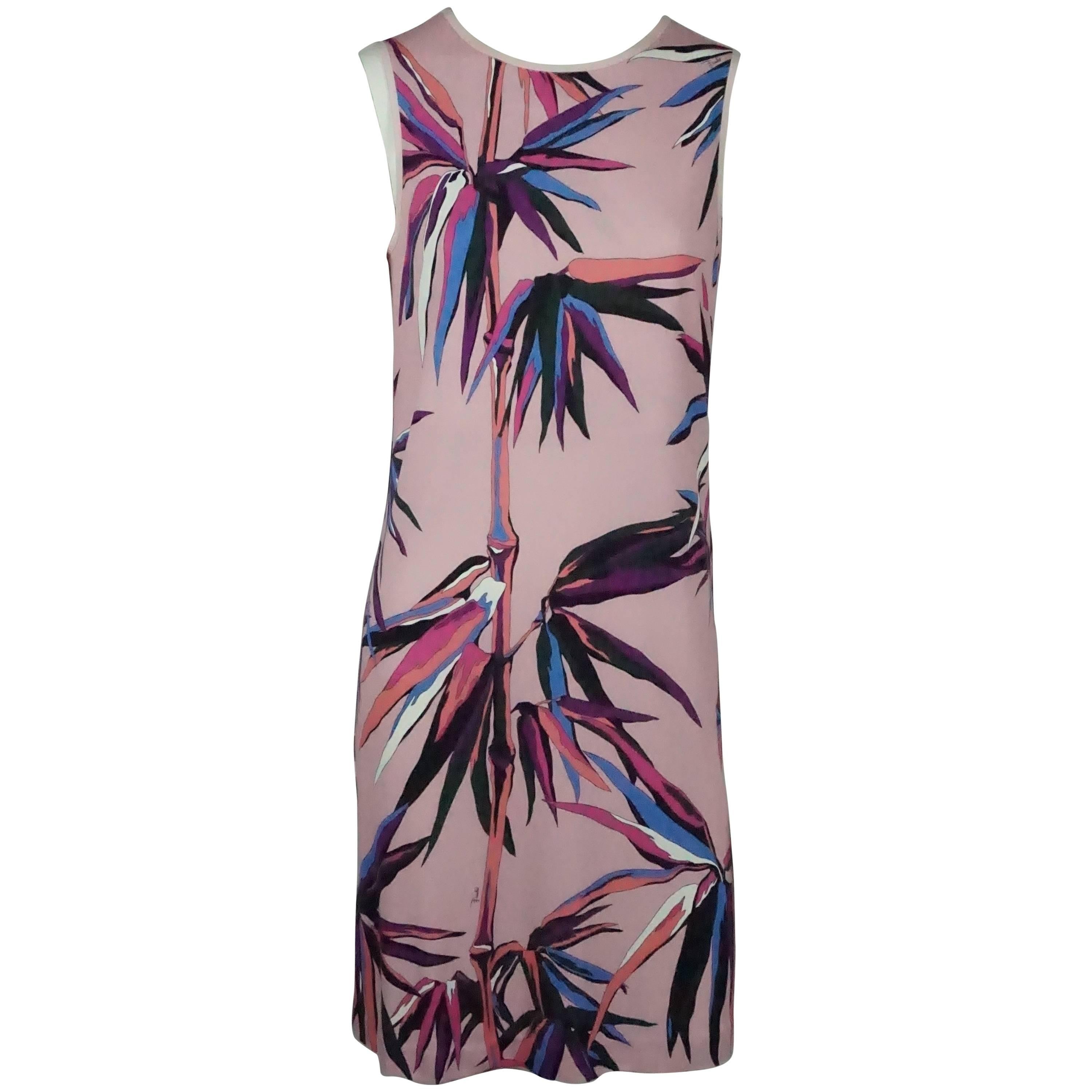 Emilio Pucci Pink and Multi Print Sleeveless Silk Shift Dress - 6
