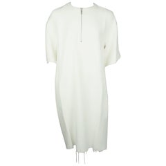 Celine White Wool Blend Drop Shoulder Zipper Front Shift Dress - 36 - NWT