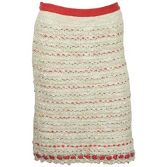 Chanel Cream and Red Silk Knit Skirt  - 38 - 06P