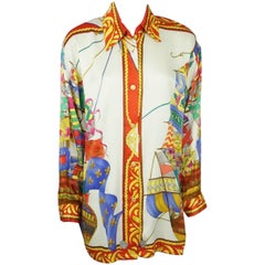 Leonard Custom Multi  Print "Ships" Silk Shirt - Large