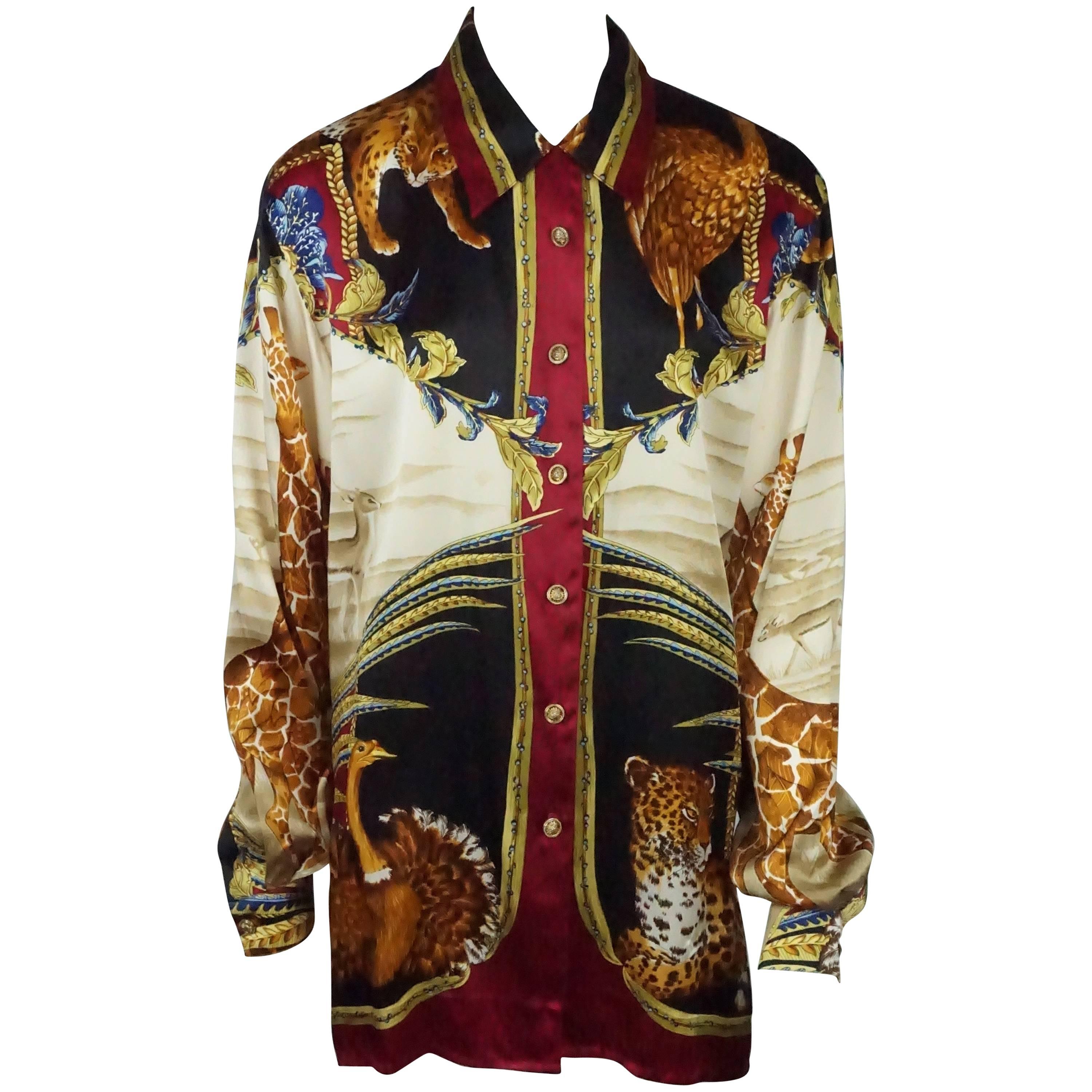Gianni Versace Couture Multi Silk Animal Theme Long Sleeve Shirt - Large
