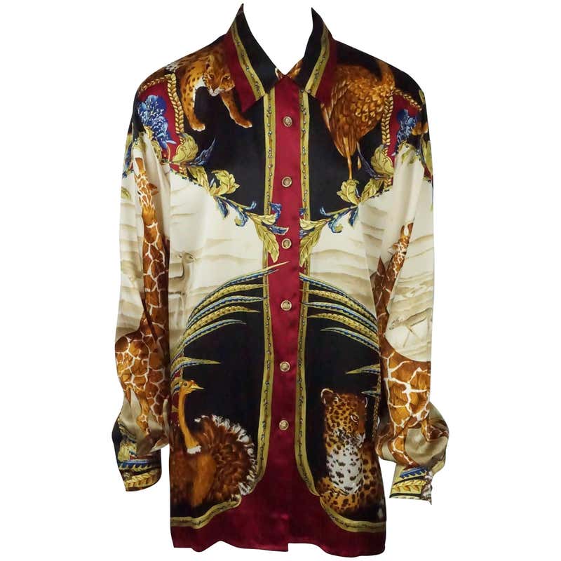 Gianni Versace Couture Multi Silk Animal Theme Long Sleeve Shirt ...