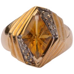 Vintage 14K Gold Citrine and Cubic Zirconia Dress Ring