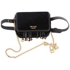 Prada Quilted Velvet Belt Bag / Crossbody Chain - black